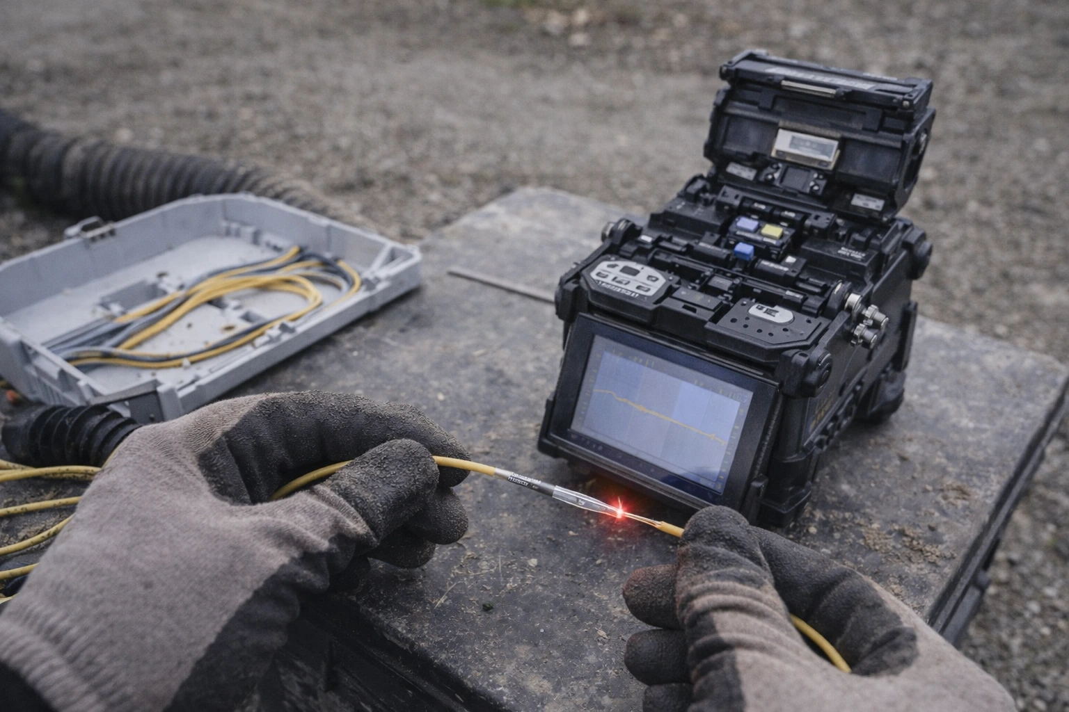Fiber kablo kopması tespiti sonrası fusion splicing tamir işlemi